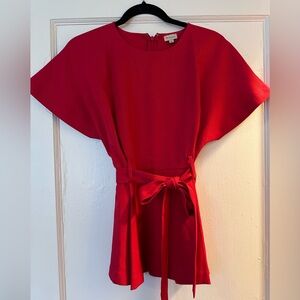 Cremieux Red Peplum Tie Top